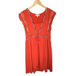 Small Orange Anthropologie Dress V Neck Built in Cami See U Soon Midi NEW Boho